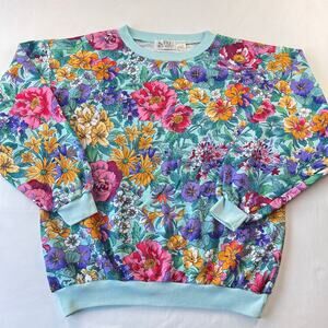 SFO San Francisco Original Vintage Colorful Floral Crewneck Sweatshirt SZ Large
